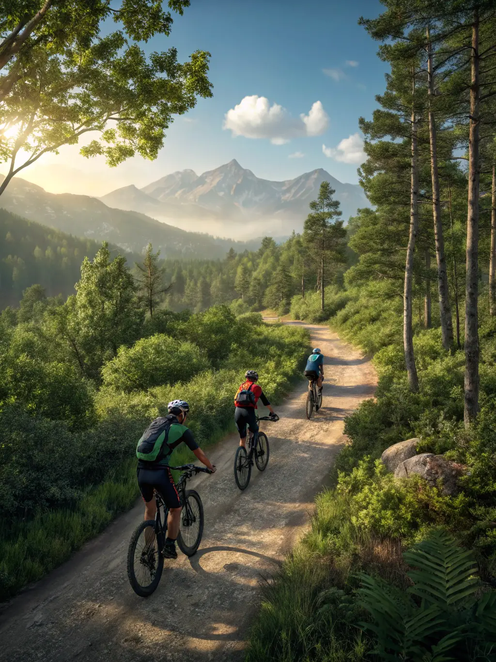 A group of mountain bikers navigating a challenging mountain trail, highlighting the adventurous spirit of LEPAPE's events.