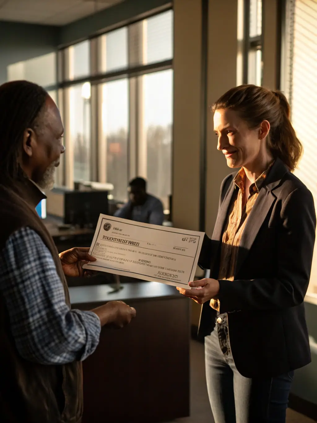 A photo of LEPAPE staff presenting a donation check to a local humanitarian organization, showcasing their collaborative efforts.