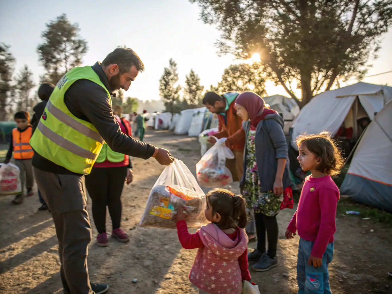 A photograph capturing a community event where LEPAPE is distributing essential supplies to families in need, showcasing their humanitarian support and community solidarity.