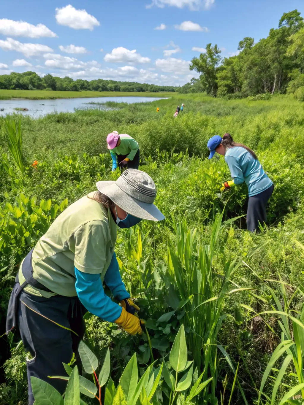 A picture of LEPAPE volunteers working alongside members of a local environmental organization on a trail maintenance project.
